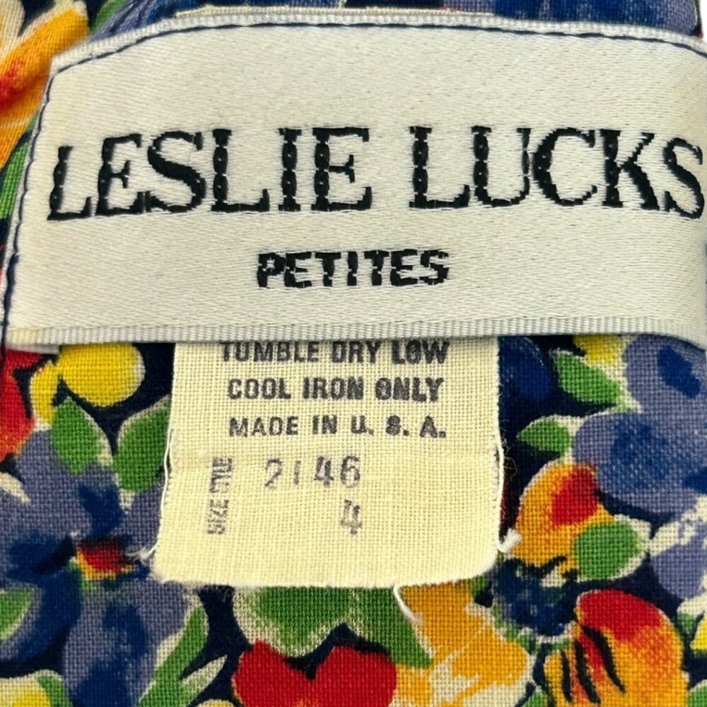 Vintage Leslie Lucks Petites Ruffle Collar Cap Sleeve Floral Dress Size 4 Petite - Picture 6 of 10